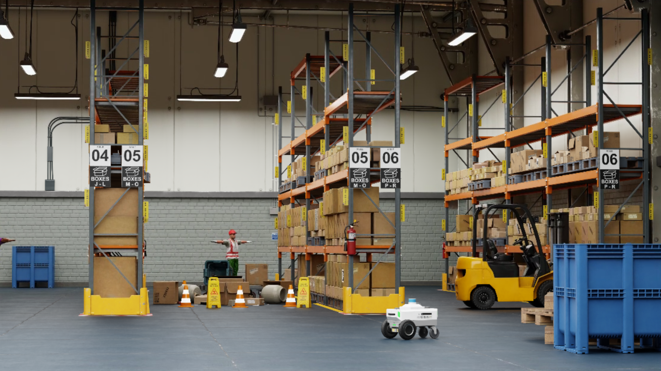 Autonomous warehouse inspection robot scene